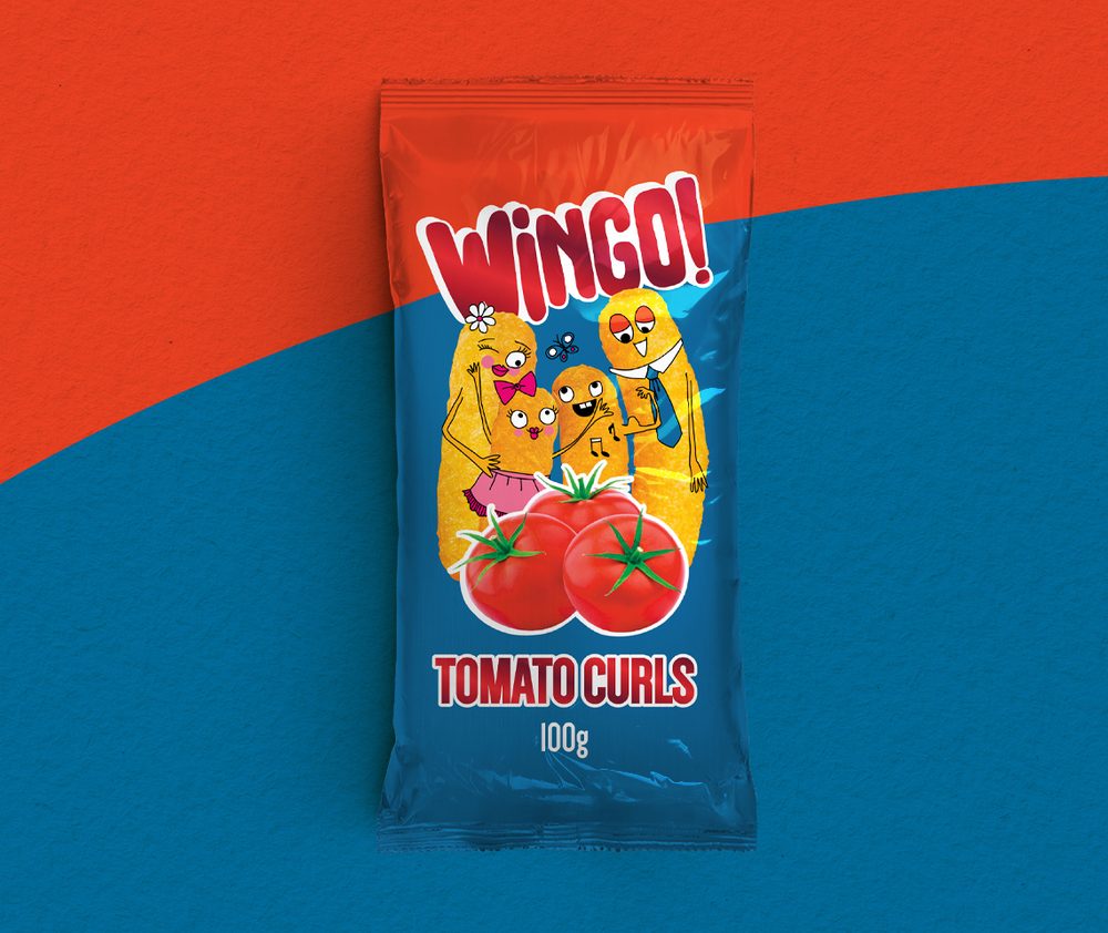Wingo Tomato Curls — tomato-flavoured corn snack